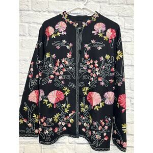 Unbranded Fully Embroidered Floral Asian Inspired Jacket 100% Cotton Sz Large